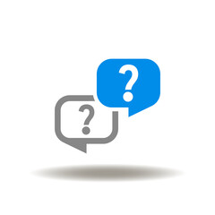 Vector illustration of speech bubbles with question marks. Icon of FAQ, quiz. Symbol of problem solution.