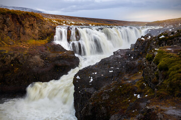 Kolufossar waterfall in Kolugljufur Canyon in Northern Iceland