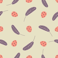  Easter seamless pattern with eggs and feathers