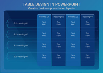 Creative PowerPoint Table Layout, Presentation Table Format, PPT Design Deck Table Ideas