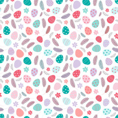 Easter eggs seamless pattern. Decorated Easter eggs on a white background