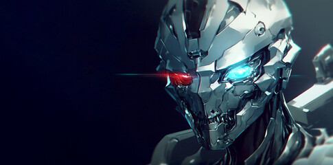 Cyborg, humanoid, robot, android, ai, metaverse, virtual reality, science fiction, digital illustration