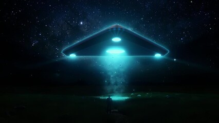Ufo Alien Triangle in a Starry Night - Loop Scifi Abstract Landscape Animation Background