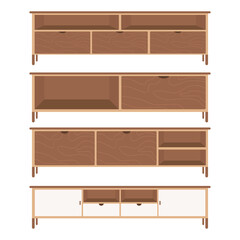 Set of Wooden Shelves with drawer in flat design style