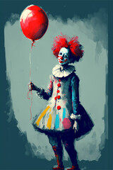 clown with red balloon