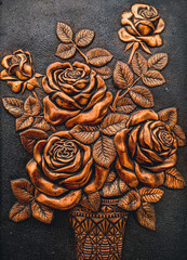 Hand-carved Wood rose flower 