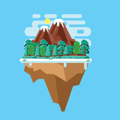 Floating island in winter season with flat design illustration