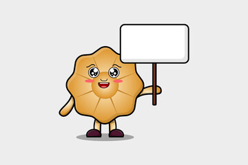 Cute cartoon Cookies character holding blank board in vector flat cartoon style illustration