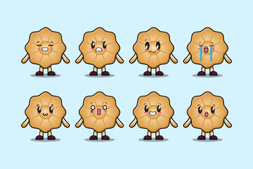 Obraz premium Set kawaii Cookies cartoon character with different expressions cartoon face vector illustrations