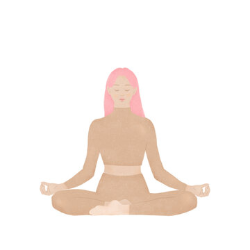 young Asian woman practicing meditation and mindfulness on transparent background