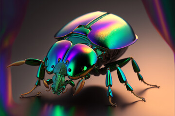 Chrysina Beetle on gray background, Generative AI - obrazy, fototapety, plakaty