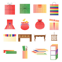 Set of Korean traditional objects.
