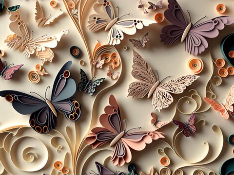 Landscape paper cut art quilling paper art style 3D paper cut. AI
