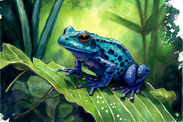 Blue Dart Frog in Natural Environment. Generative ai