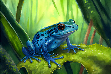 Blue Dart Frog in Natural Environment. Generative ai