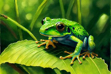 Fototapeta premium Green Dart Frog in Natural Environment. Generative ai