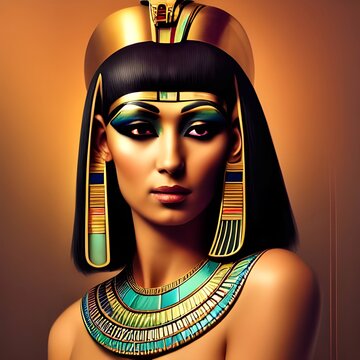 Image featuring the beautiful gold bust of ancient Egyptian queen Cleopatra wearing a gold headdress. She was the last active ruler of Egypt and ruled during the Ptolemy dynasty.