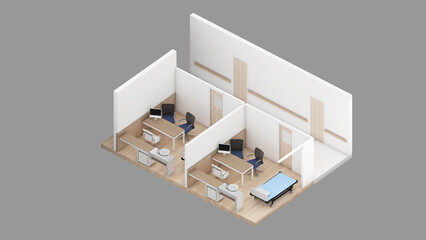 Isometric view of a medical examination room,medical area, ward,3d rendering.