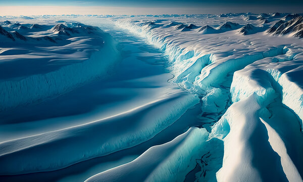 Greenland ice sheet. Climate Change. Iceberg afrom glacier in arctic nature landscape on Greenland. Melting of glaciers and the Greenland ice sheet is a cause of sea levels rise. digital art
