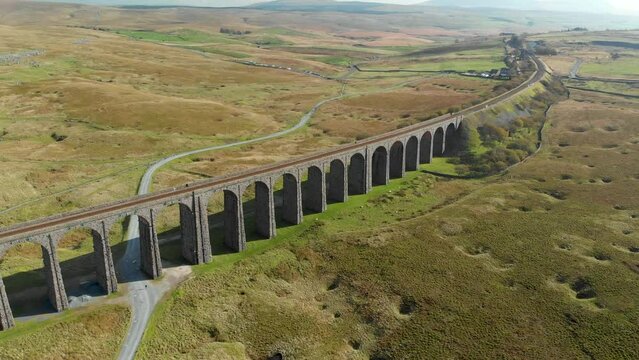 Aerial view of Ribblehead viaduct, located in North Yorkshire, United Kingdom