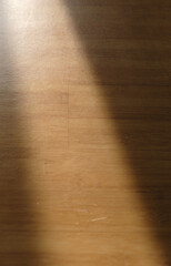 Sunlight and shadow illuminating wood grain flooring