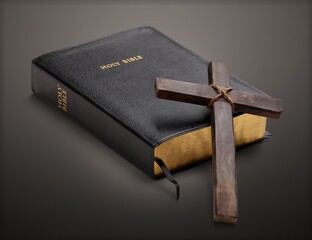 Religion Concept. Bible book with wooden Cross