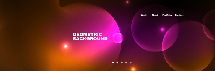 Shiny neon circles and bubbles, dark abstract background with blurred magic neon light, wallpaper design