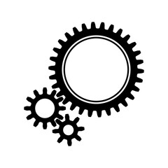 3 sizes of mechanical cogwheels, small 8 teeth, medium 12 teeth and large 30 teeth. Black silhouette gear icon design element. White background. Vector illustration.