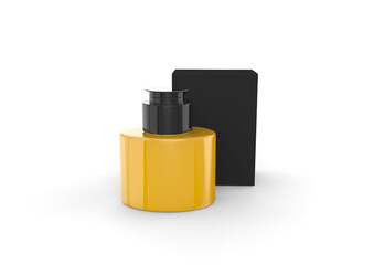 Realistic plastic bottle with box mockup isolated on white background. 3D Mock up design. Oil,Perfume,Cosmetics,Shower gel.