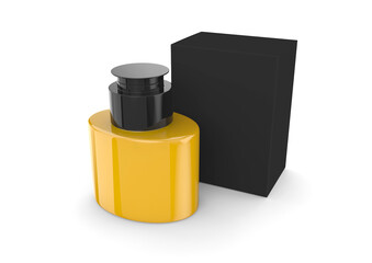 Realistic plastic bottle with box mockup isolated on white background. 3D Mock up design. Oil,Perfume,Cosmetics,Shower gel.