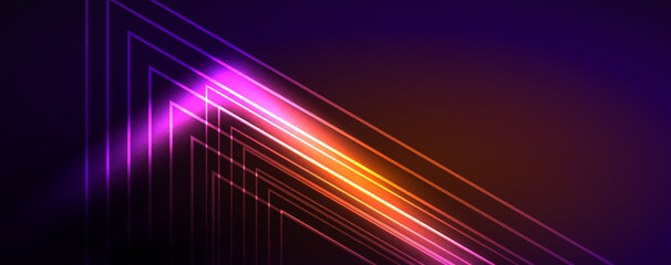 Neon glowing techno lines, hi-tech futuristic abstract background template. Vector illustration for wallpaper, banner, background, leaflet, catalog, cover, flyer