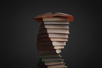 Reading book pile set on the dark background