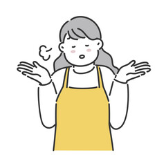 両手を上げて落ち込んでいる表情の主婦のイラスト素材