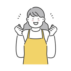 笑顔でガッツポーズをする主婦のイラスト素材
