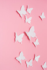 Design for wall, white butterflies on pink background, abstract, creative