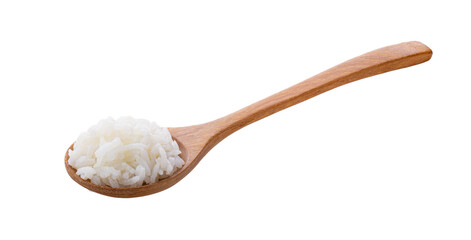 cooked rice in wood spoon on transparent png
