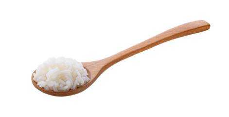 cooked rice in wood spoon on transparent png
