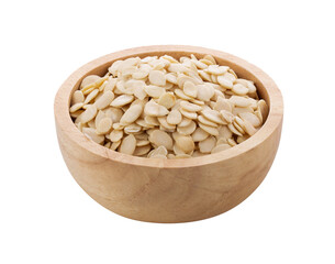 Pumpkin seeds in wood bowl on transparent png
