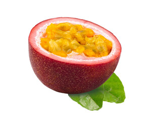 half passion fruit with leaf isolated on transparent png