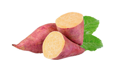 sweet yam potato with leaf isolated on transparent png