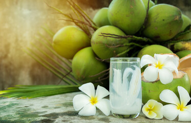 coconut juice with young coconut. Fresh coconut water, young coconut drink .