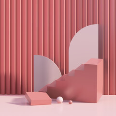 3d scene show rendering realistic podium mockup modern for product with geometric shape pink abstract background feed instagram