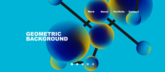 Line points connections geometric landing page background. Fluid circles and spheres with liquid gradients. Vector Illustration For Wallpaper, Banner, Background, Card, Book Illustration, landing page