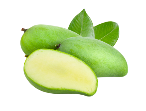 green mango with leaf isolated on transparent png