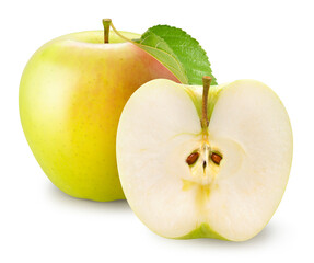 Fresh Yellow and Green Apple Isolated on White background, Japanese Green Orin Apple isolated on white With work path.