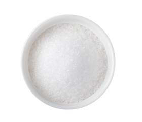 Bowl of white sugar isolated on transparent png