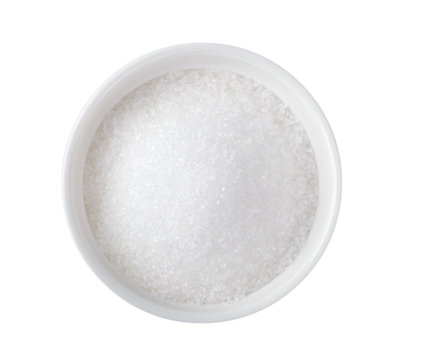 Bowl of white sugar isolated on transparent png