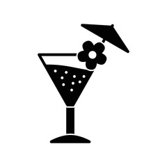 Cocktail drink on glass cup with flower and umbrella