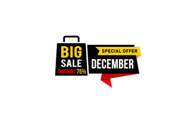 75 Percent december discount offer, clearance, promotion banner layout with sticker style.