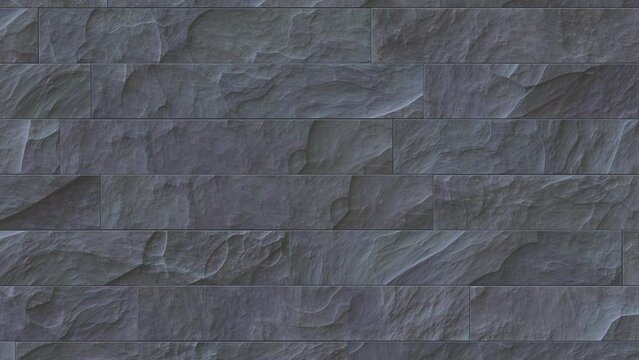 Slate gray outdoor stone cladding seamless surface loop. Stone tiles facing house wall.
